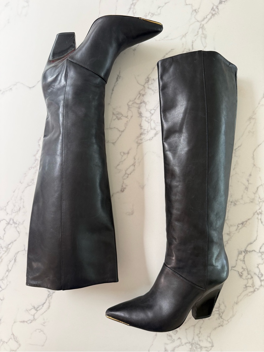 Tory Burch Lila 90mm Knee High Leather Boots - Perfect Black - Size 9.5